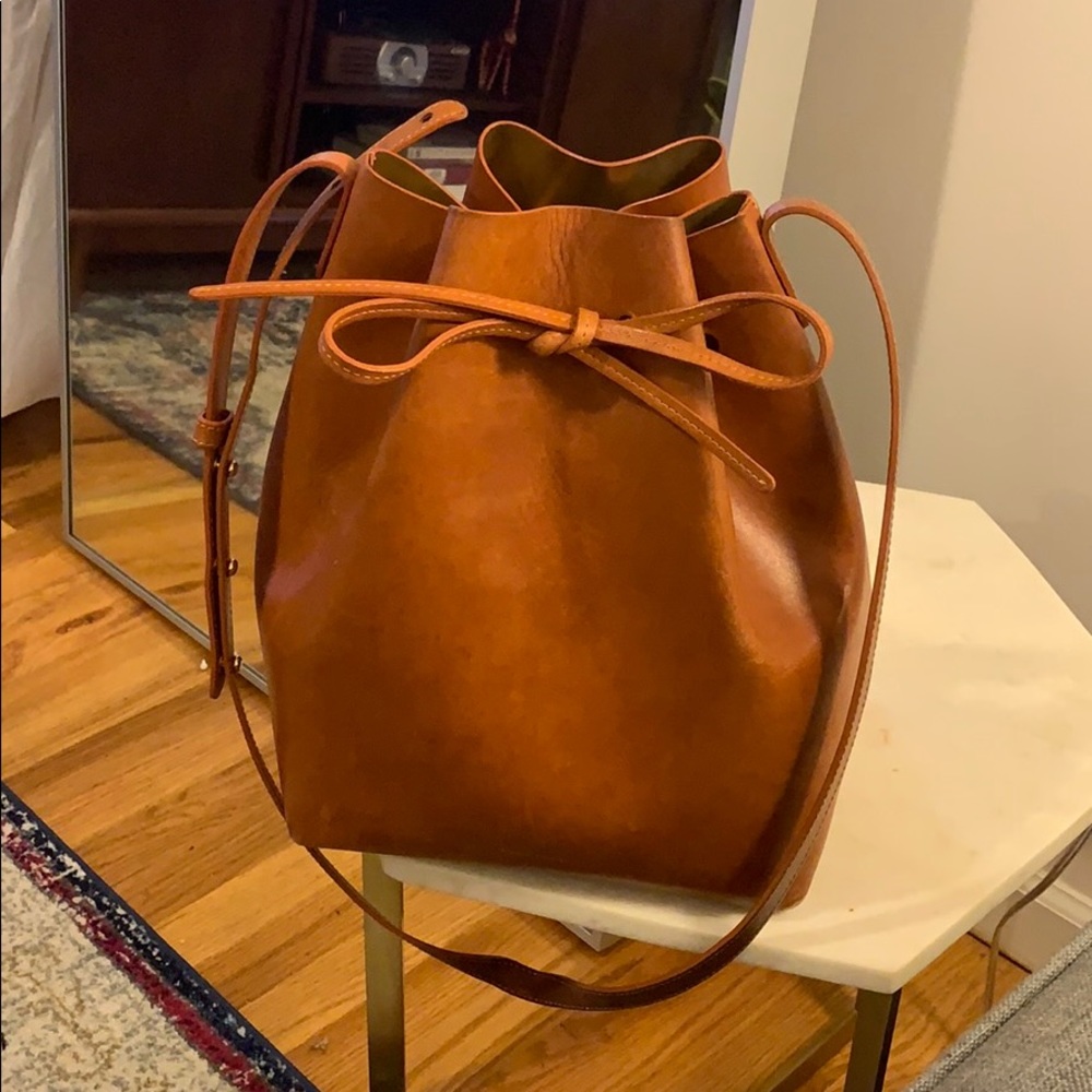 Mansur Gavriel Brown Bucket Bag Gold Interior